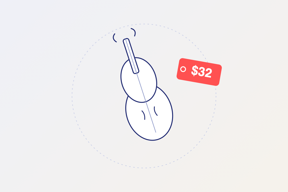 Line-art violin with a red $32 price tag